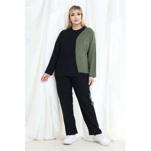 Melsay Butik Siyah Yeşil Fitilli Kadife Yarım Garni Kadın Eşofman Takımı