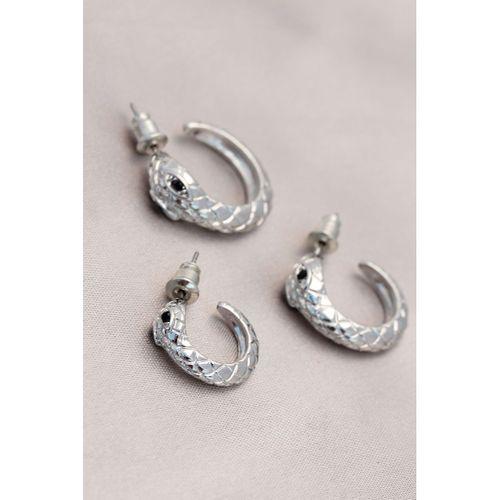 Yılan Tasarımlı Halka Model Gümüş Metal Küpe Seti