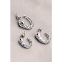 Yılan Tasarımlı Halka Model Gümüş Metal Küpe Seti