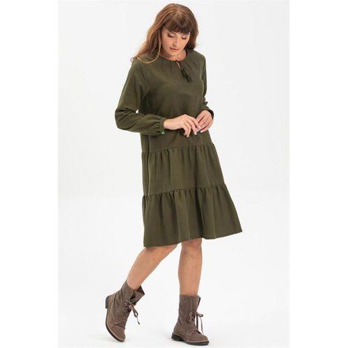 Uzun Kol Güliş Pazen Kısa Sonbahar ve Kışlık Elbise Haki Hk