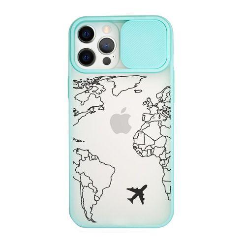 iPhone 12 Pro World Map Lines Kamera Koruma Sürgülü Kapaklı Telefon Kılıfı