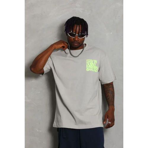 Erkek Baskılı T-Shirt Kısa Kol Bisiklet Yaka Regular Fit Rahat Kalıp Günlük Tişört - Gri