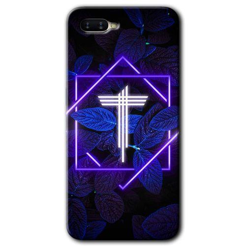 Oppo Rx 17 Neo Kılıf HD Desen Baskılı Arka Kapak - Dark Neon Yaprak T Harfi + Kırılmaz Cam