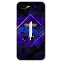 Oppo Rx 17 Neo Kılıf HD Desen Baskılı Arka Kapak - Dark Neon Yaprak T Harfi + Kırılmaz Cam