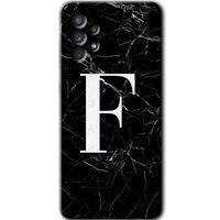 Samsung Galaxy A52 Kılıf HD Desen Baskılı Arka Kapak - Siyah Mermer Desenli F Harfi