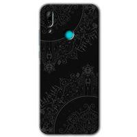 Huawei P smart 2019 Kılıf Baskılı Kapak - Siyah Mandala +Tam Kaplayan Mat Seramik