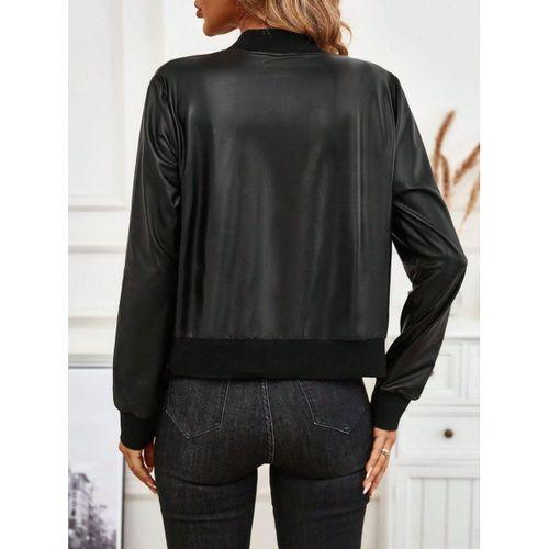 Kadın Uzun Kollu önden Fermuarlı Deri Kısa Ceket