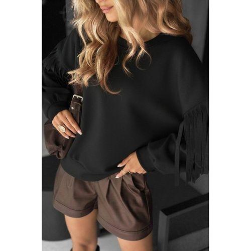 Kadın Uzun Kollu Bisiklet Yaka Kolları Püsküllü Modal Bluz