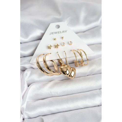 6 Çift Kadın Küpe Seti Gold Renk