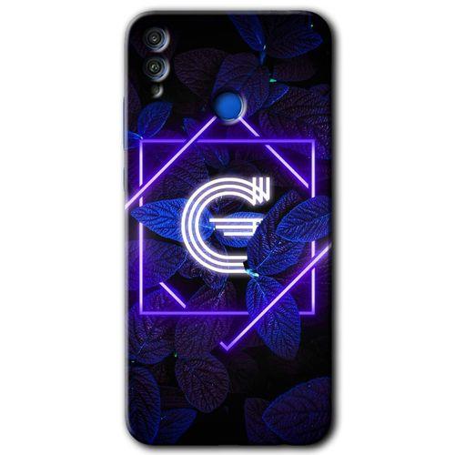Honor 8c HD Baskılı Kılıf + 9D Tam Ekran Koruyucu - Dark Neon Yaprak G Harfi
