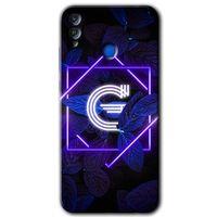 Honor 8c HD Baskılı Kılıf + 9D Tam Ekran Koruyucu - Dark Neon Yaprak G Harfi