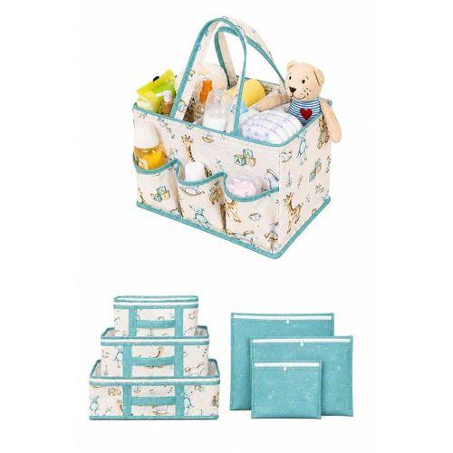 7'li Yenidoğan Hastane Çıkış Organizer Set - Bölmeli Bebek Bakım Çantası - 6 Parça Valiz İçi Düzenleyici (Mavi)