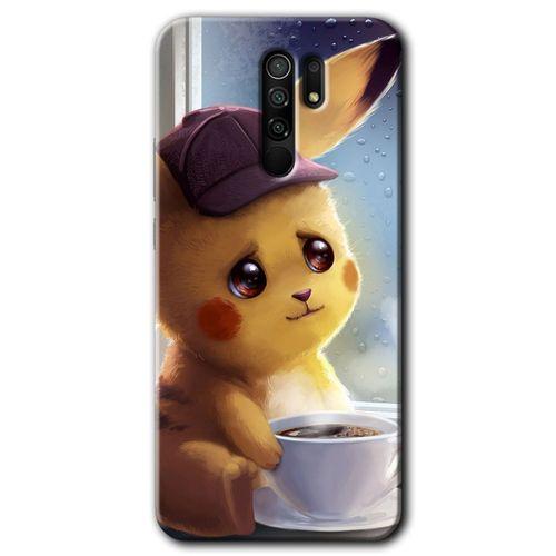 MRCİLETİSİM Xiaomi Redmi 9 Kılıf Baskılı Kapak - Üzgün Pikaçu + 5D Tam Kaplayan Cam