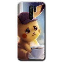 MRCİLETİSİM Xiaomi Redmi 9 Kılıf Baskılı Kapak - Üzgün Pikaçu + 5D Tam Kaplayan Cam