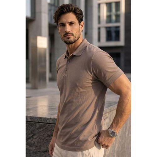 Orlando Polo Yaka Pike Kumaş Relaxed Fit Basic Düğmeli Relaxed Fit Erkek T-Shirt - Vizon