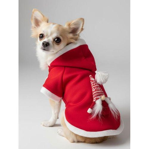Noel Cücesi Gnome Yılbaşı Köpek Kıyafeti Noel Cücesi Gnome Kırmızı Polar | Kapüşonlu Noel Köpek Sweatshirt | Küçük Irklar İçin Premium
