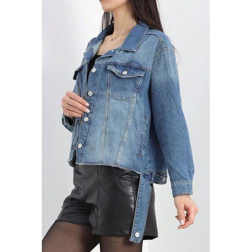 pilelistore Kuşak Detay Oversize Kot Ceket Mavi