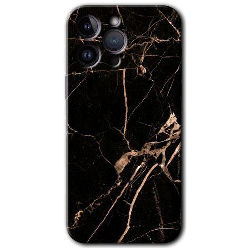 iPhone 14 Pro Max HD Baskılı Kılıf + 9D Tam Ekran Koruyucu - Siyah Gold Mermer