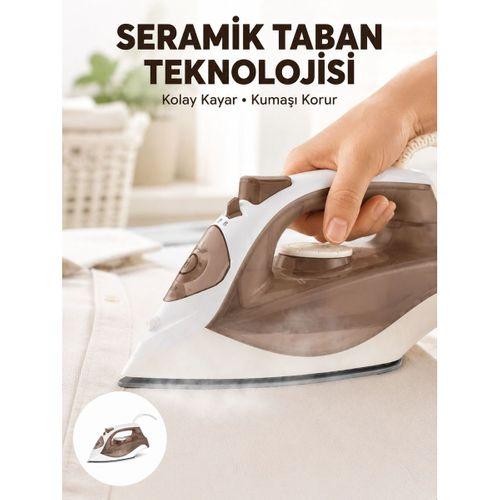 2200 Watt Buharlı Ütü Kahverengi Seramik Taban Şok Buharlı