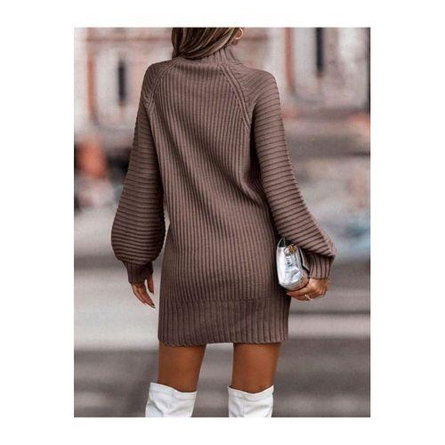 Kadın Uzun Kollu Balıkçı Yaka Mini Triko Elbise