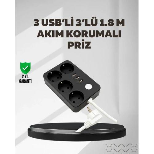 4.1a Hızlı Şarjlı Akım Korumalı 4 Priz Ve 3 Usb Çıkışlı Priz