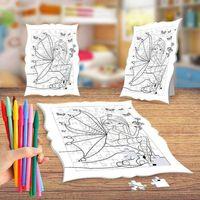 Kanatlı Minik Peri Kızı Boyama Puzzle Tablo Çocuk Eğitici Yapboz