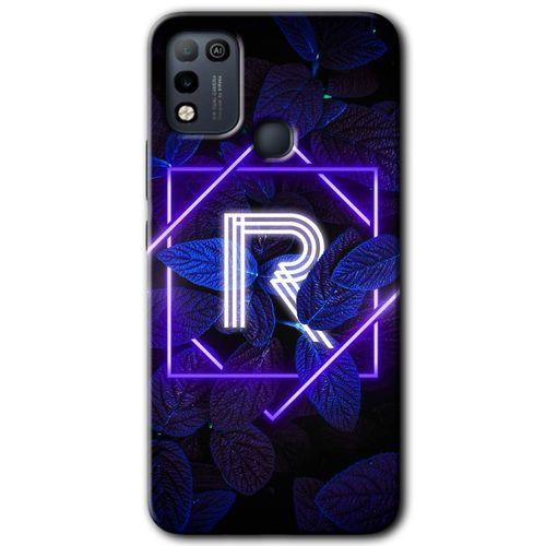 İnfinix Hot 10 Play Kılıf HD Desen Baskılı Arka Kapak - Dark Neon Yaprak R Harfi