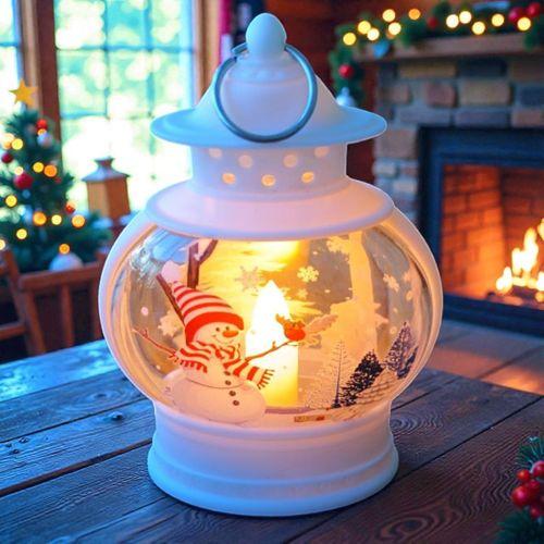 VIP OVAL BEYAZ KARDAN ADAM YILBAŞI FENERİ GÜN IŞIĞI LED IŞIKLI FENER YILBAŞI HEDİYELERİ 14X8X4 CM