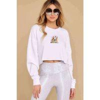 Kpop Shinee Baskılı Crop Kadın Beyaz Sweatshirt