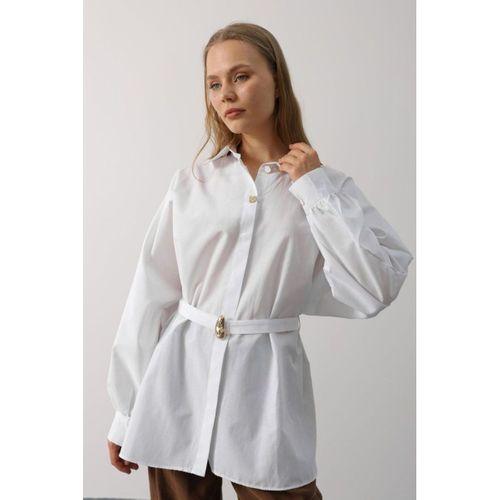 Kuşak Detaylı Tunik Gömlek - Beyaz