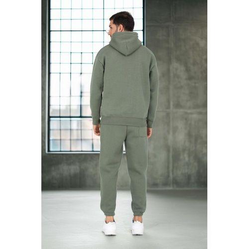 Şardonlu Kanguru Cepli Sweatshirt - 3 İplik Şardonlu Lastik Paça Erkek Eşofman Altı- Eşofman Takımı - Avcı Yeşili