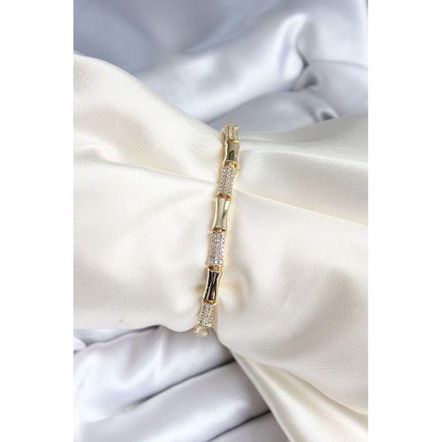 Pirinç Kemik Model Zirkon Taşlı Gold Renk Kadın Bileklik