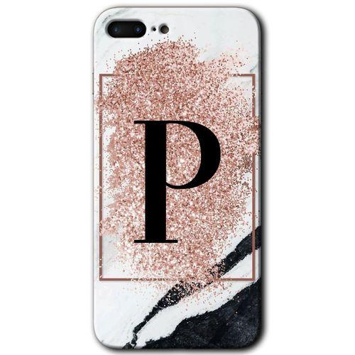 MRCİLETİSİM iPhone 7 Plus Kılıf Baskılı Kapak - Pembe Mermer Desenli P Harfi + 5D Tam Kaplayan Cam