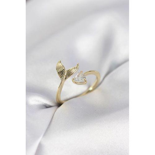 Balık Kuyruğu Model Gold Renk Zirkon Taşlı Kadın Yüzük