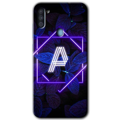 Galaxy A11 Kılıf HD Desen Baskılı Arka Kapak - Dark Neon Yaprak A Harfi