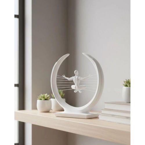 3d Zen Heykeli Beyaz Ay İçinde Meditasyon Figürü Dekoratif Obje