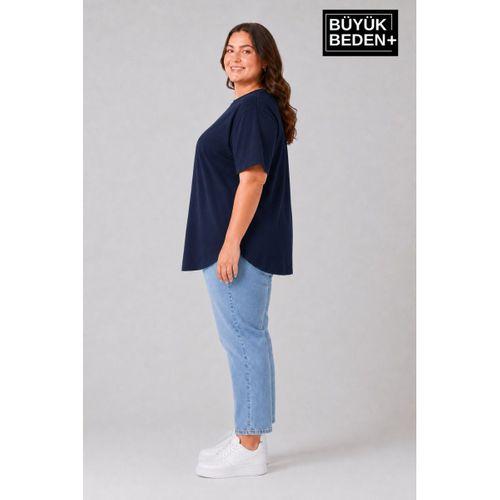 Süperlife Büyük Beden Kadın Bisiklet Yaka Basic Oval Etek Detalylı 3xl-6xl Uzun Tunik SPR26BTSK502
