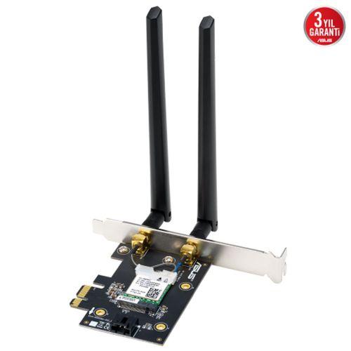 ASUS PCE-BE6500, BE6500, 2xAnten, 6500Mbps, Tri-Bant, 6GHz WİFİ 7, Bluetooth v5.4, WPA3, PCI-Express x1, PCIe Adapter