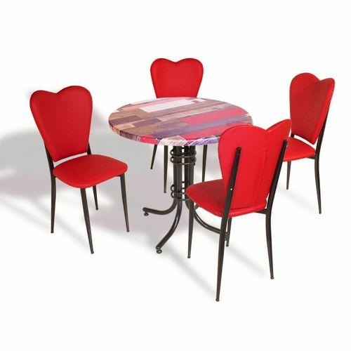 Dockers Buket - Aşk-ı Derun Mutfak Masa Takımı - Yuvarlak 80cm Çap (Werzalit, Wermodin ve Allzalit Tabla) - RedWood-KırmızıDeri