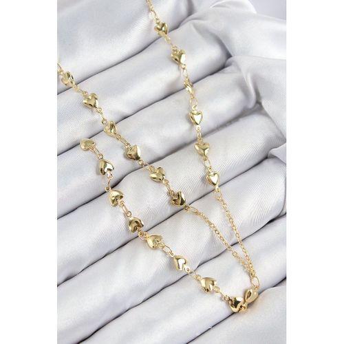 Pirinç Zirkon Taşlı Kalp Model Gold Renk Y Kolye