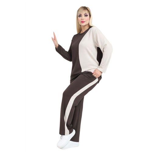 Melsay Butik Acı Kahve Ekru Renk Bloklu Modal Kadın Eşofman Takımı