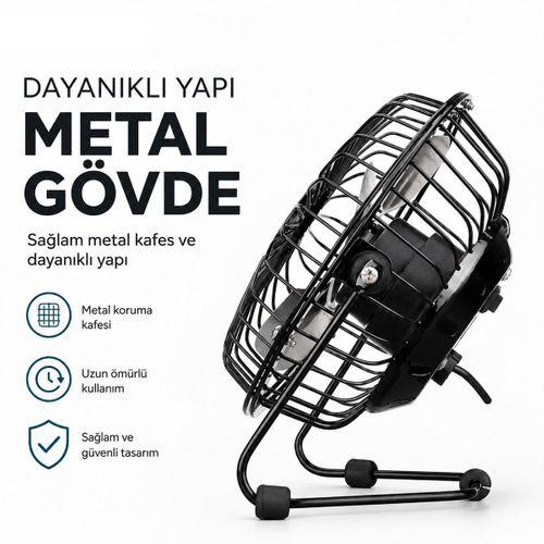 USB Şarjlı Metal Mini Masaüstü Fan 14.5x7.5x15 cm