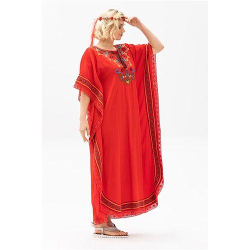 Kısa Kol Şile Bezi Gülseren Uzun Yazlık Otantik Elbise Kırmızı Krmz