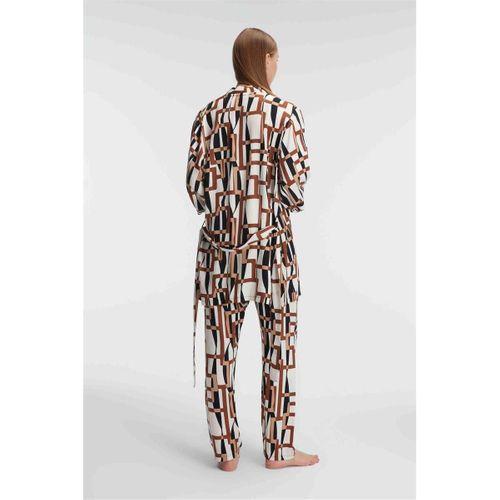 Kadın Dokuma Viskon Geometrik Baskılı Sabahlık Mikro Kumaş Dantelli Atlet Ve Yandan Cepli Pantolon 3'lü Takım