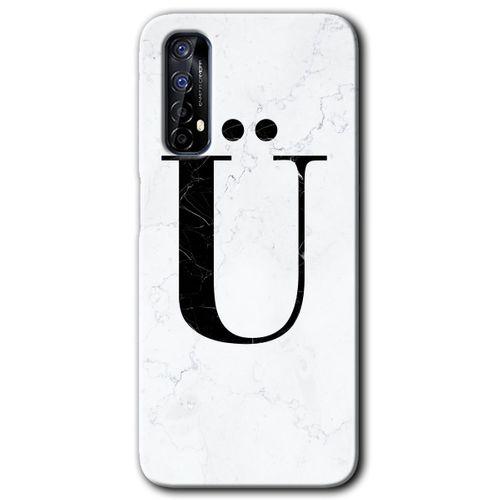 Realme 7 Kılıf HD Desen Baskılı Arka Kapak - Beyaz Mermer Desenli Ü Harfi + Kırılmaz Cam