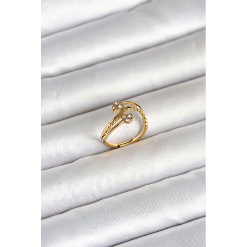 316L Çelik Gold Renk Zirkon Taşlı Kalp Model Kadın Yüzük