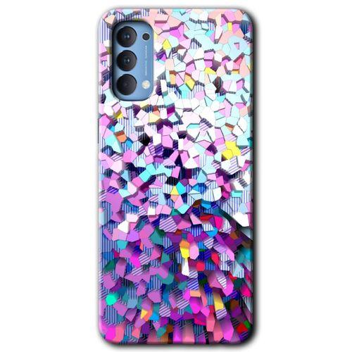 MRCİLETİSİM Oppo Reno 4 Kılıf HD Desen Baskılı Arka Kapak + Temperli Cam - Mosaic Fragments Colorfull