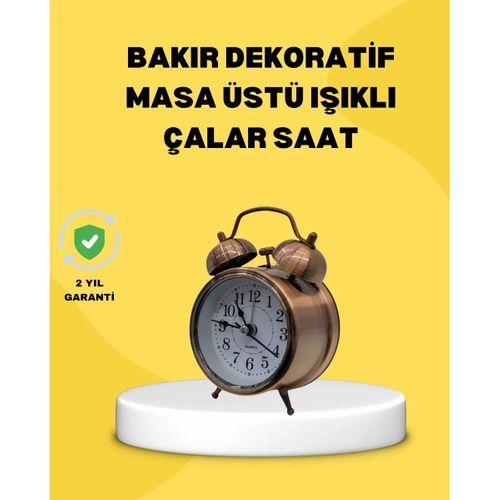Dekoratif Bronz Renk Metal Alarmlı Masa Üstü Saat Klasik Tasarım