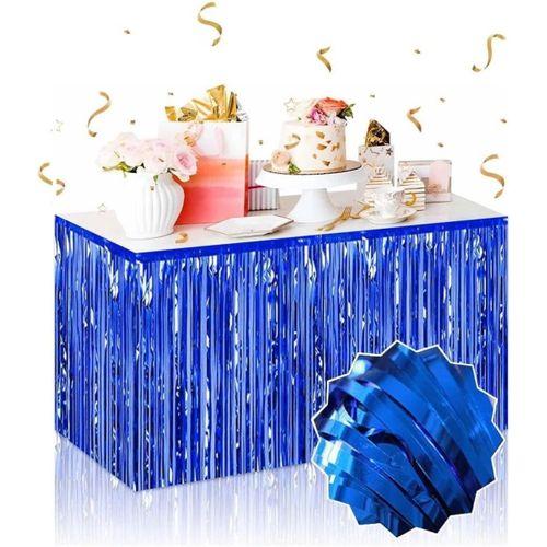 Nessiworld Kendinden Yapışkanlı Mavi Metalize Püsküllü Masa Eteği – 75 x 275 cm Parti Süslemesi