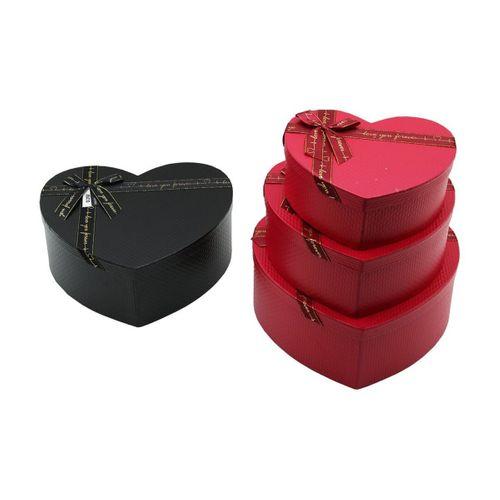 3PCS KALP MAT MİX RENKLİ - KABARTMA DESEN KARTON HEDİYE KUTUSU KURDELALI 31X28-27X24-23X20CM